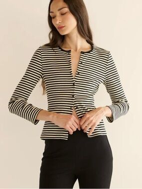 NWT Doen Amelie Tee Nantucket Stripe Button-Front Knit Top Small